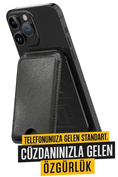 Deri Kartlıklı Manyetik Telefon Standı Güçlü Mıknatıs, 2 Kart Kapasiteli, İnce ve Dayanıklı - 4