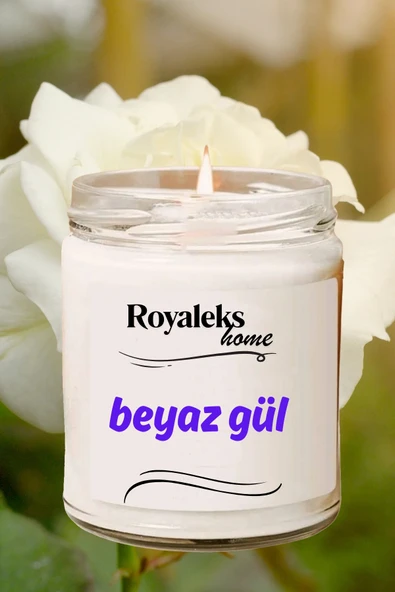 LitaeTrend Doğal Özel Seri Kokulu Dekoratif Kavanoz Mum 210 cc - Beyaz Gül - RYL - Resim 3