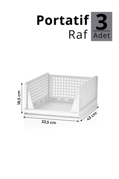 Mithra Life 3 lü Kayar Raf Organizer – Beyaz Dolap İçi Kıyafet, Aksesuar Düzenleyici MIT1261 - Resim 4