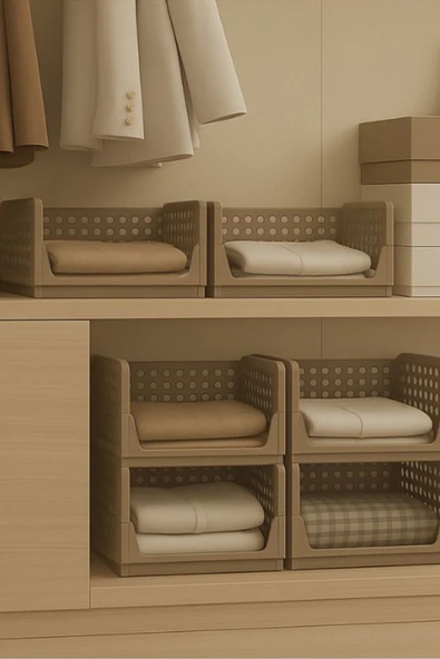 Mithra Life 3 lü Kayar Raf Organizer – Bej Rengi Dolap İçi Kıyafet, Aksesuar Düzenleyici MIT1259 - Resim 7