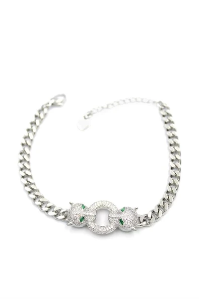 LitaeTrend Zirkon Taşlı Leopar Bileklik - Gümüş - Resim 2