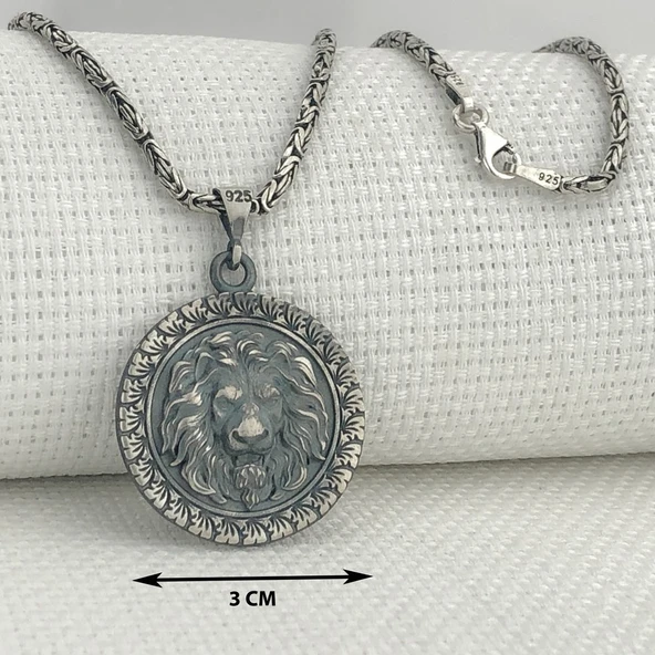 925 Ayar Gümüş Aslan Kabartmalı Kral Zincir Kolye - Resim 3