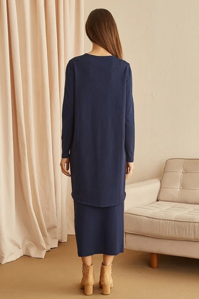 Nuss Triko Çelik Örme Lacivert Etek 013 - Resim 3
