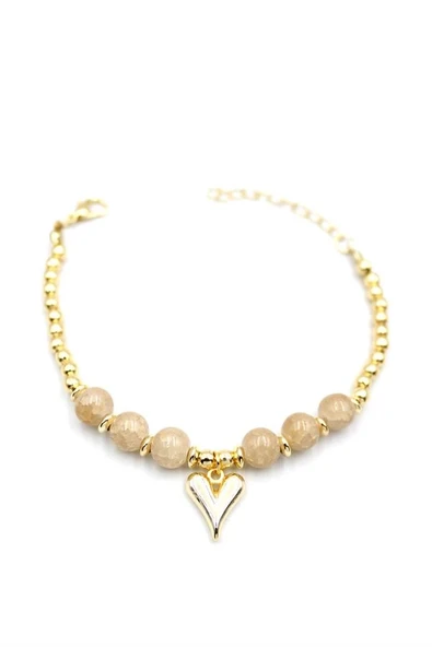 LitaeTrend Boncuklu Kalp Bileklik - Krem - Resim 2