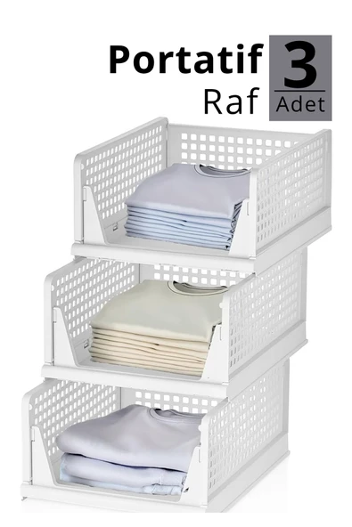 Mithra Life 3 lü Kayar Raf Organizer – Beyaz Dolap İçi Kıyafet, Aksesuar Düzenleyici MIT1261 - Resim 8