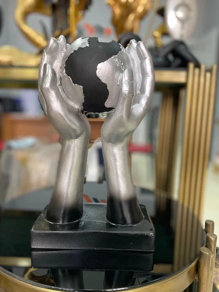 Dekoratif Dünya Tutan El Biblo İki El Arasında Dünya Heykel - Resim 2