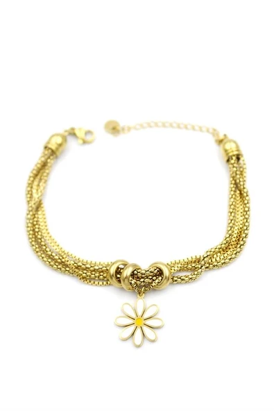 LitaeTrend Çoklu Zincirli Papatya Bileklik - Altın - Resim 2