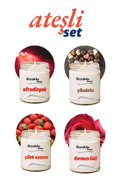 LitaeTrend 4 Adet Doğal Özel Seri Kokulu Dekoratif Kavanoz Mum 4X210 cc - Ateşli Set - RYL - 1