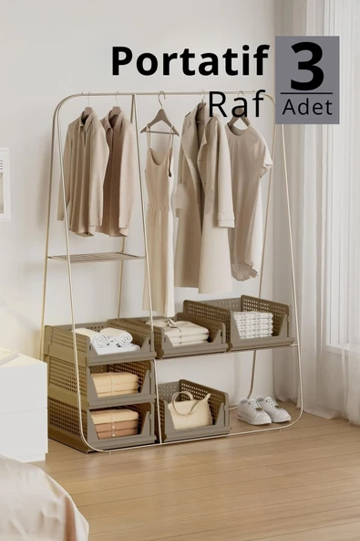 Mithra Life 3 lü Kayar Raf Organizer – Bej Rengi Dolap İçi Kıyafet, Aksesuar Düzenleyici MIT1259 ürün görseli