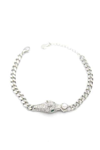 LitaeTrend Zirkon Taşlı Leopar Bileklik - Gümüş - Resim 2