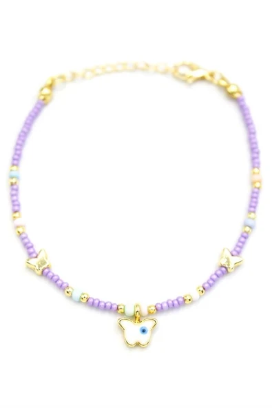 LitaeTrend Kelebek Boncuk Bileklik - Mor - Resim 2