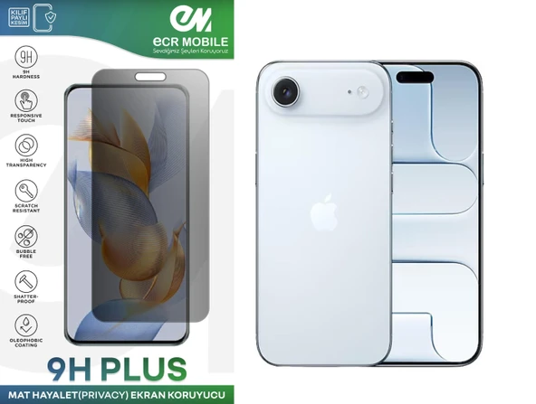 Iphone 17 Air ile Uyumlu Ekran Koruyucu 9H Esnek Nano Kırılmayan MAT HAYALET(Privacy)