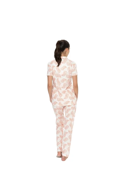 Us Polo Kadın Kısa Kol Boydan Düğmeli Somon Pijama Takım 20087 - Resim 3