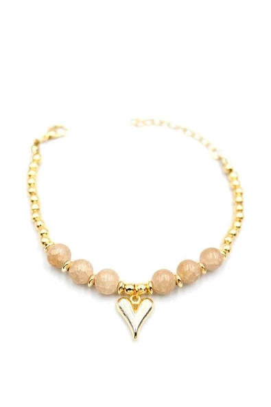 LitaeTrend Boncuklu Kalp Bileklik - Krem ürün görseli 1