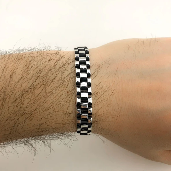 925 Ayar Gümüş Saat Kordonu Erkek Bileklik - Resim 2