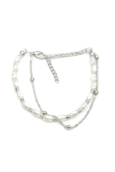 LitaeTrend Zincirli İnci Bileklik - Gümüş - Resim 2