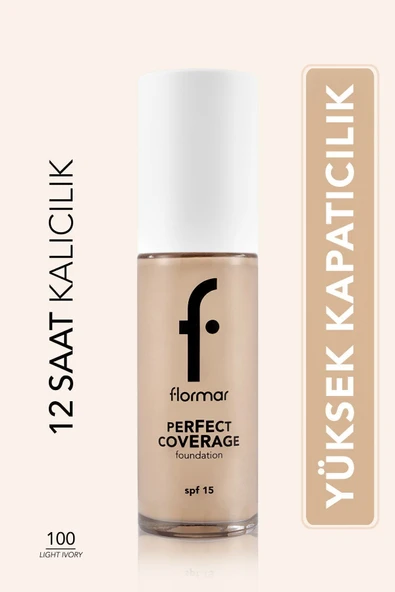 FLORMAR PERFECT COVERAGE YOĞUN KAPATICI SU BAZLI FONDÖTEN (NÖTR ALT TON) -100 LİGHT IVORY-8682536058124