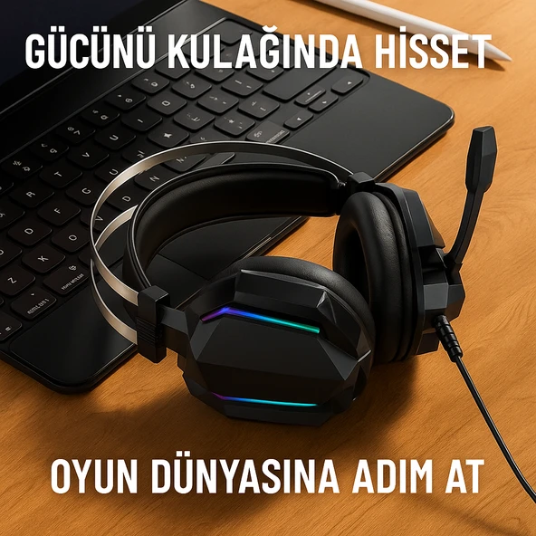 GE07 RGB Işıklı Mikrofonlu Oyuncu Kulaklığı  3D Surround Ses, PC Uyumlu Kablolu - 5