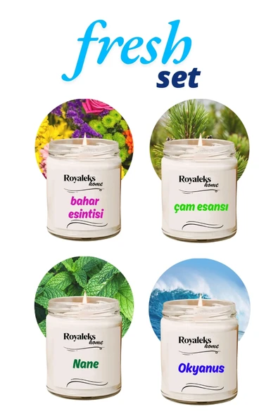 LitaeTrend 4 Adet Doğal Özel Seri Kokulu Dekoratif Kavanoz Mum 4X210 cc - Fresh Set - RYL ürün görseli 1