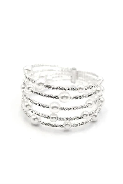 LitaeTrend Beş Sıra İncili Su Yolu Bileklik - Gümüş ürün görseli 1