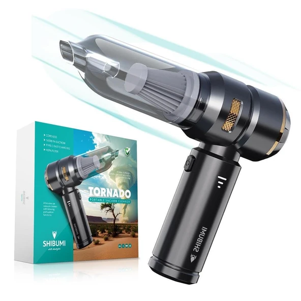 Ayt Shibumi Tornada 100 Watt 6000 mAh 16000pa Çekiş Gücü 8 Adet Başlıklı Şarjlı Süpürme Aleti Güçlü Üfleme Oto Araç İçi Süpürge - 2