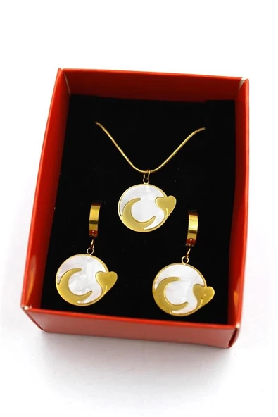 LitaeTrend Hilal Kalp Set Kolye - Altın - Resim 2