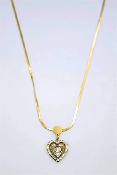 LitaeTrend Baget Taşlı  Kalp Kolye - Altın ürün görseli 1
