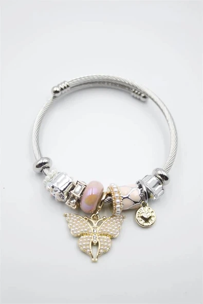 LitaeTrend Çelik Charmlı Kelebek Bileklik - Pembe ürün görseli