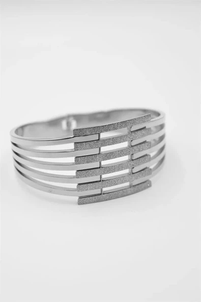 LitaeTrend Yaldızlı Kalın Kaburga Bilezik - Gümüş ürün görseli