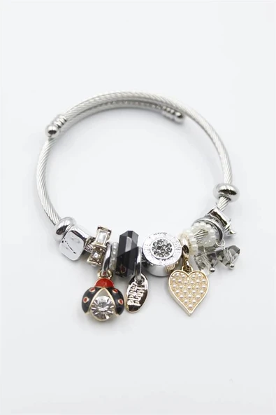 LitaeTrend Uğur Böceği Charmlı Bilezik - Siyah ürün görseli