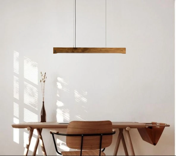 Ferwood Ahşap Meşe Lineer Sarkıt Aydınlatma - Yemek Masası / Ofis Lambası - 2