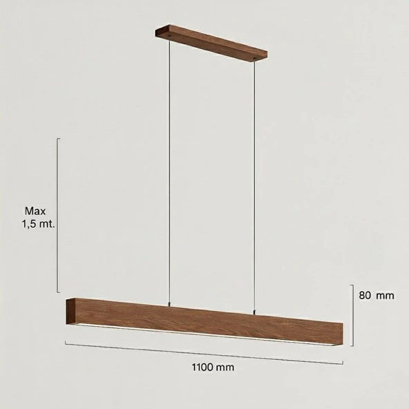 Ferwood Ahşap Meşe Lineer Sarkıt Aydınlatma - Yemek Masası / Ofis Lambası - 3