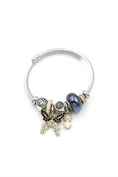 LitaeTrend Çelik Charmlı Kelebek Bileklik - Siyah ürün görseli