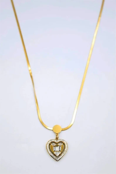 LitaeTrend Baget Taşlı  Kalp Kolye - Altın - Resim 2