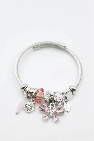 LitaeTrend Kelebek Charm Bilezik - Pembe - Resim 2