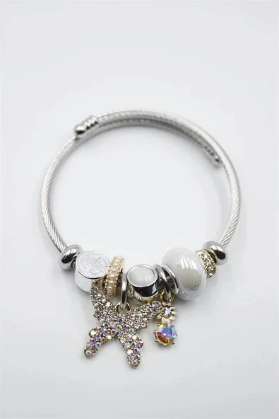 LitaeTrend Çelik Charmlı Kelebek Bileklik - Beyaz - Resim 2