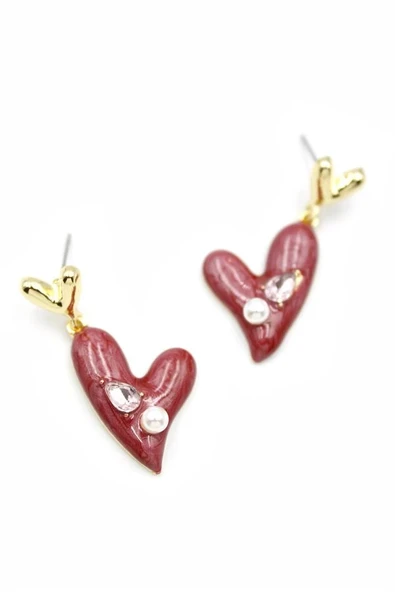 LitaeTrend Mineli Kalp Küpe - Bordo ürün görseli 1