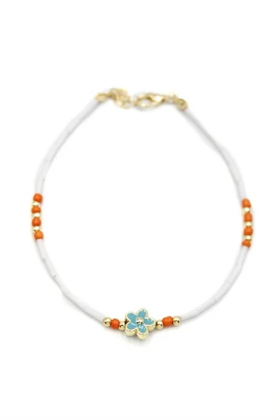 LitaeTrend Boncuklu Çiçek  Halhal - Mavi ürün görseli 1