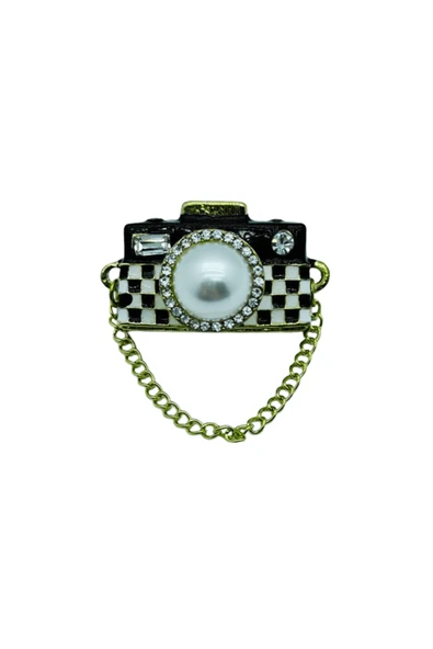 Kamera Figürlü İncili Broş Fotoğraf Tutkunlarına Özel Zarif ve Şık Aksesuar - 4