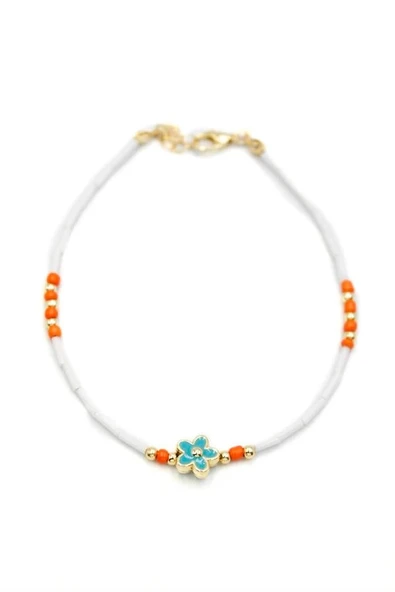 LitaeTrend Boncuklu Çiçek  Halhal - Mavi - Resim 2