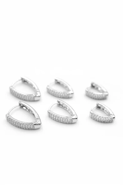 LitaeTrend 6'lı Taşlı Oval Küpe - Gümüş ürün görseli 1