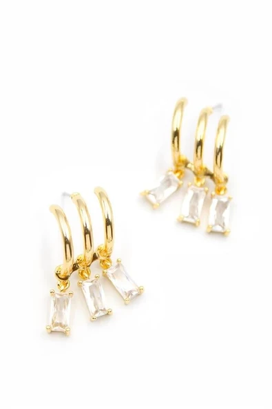 LitaeTrend Büyük Baget Taşlı Küpe - Altın