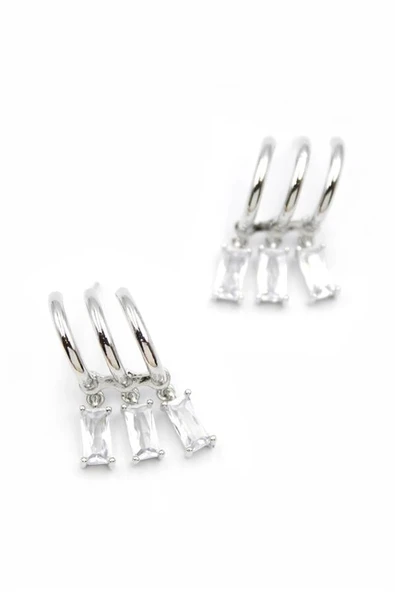 LitaeTrend Büyük Baget Taşlı Küpe - Gümüş