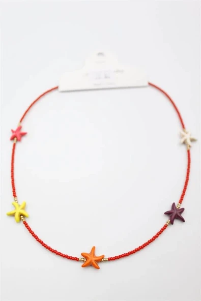 LitaeTrend Kum Boncuk Deniz Yıldızı Kolye - Kırmızı ürün görseli