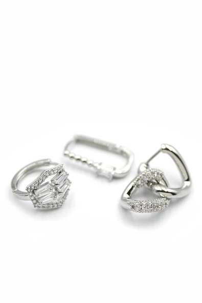 LitaeTrend 3'lü Halka Küpe - Gümüş - Resim 2