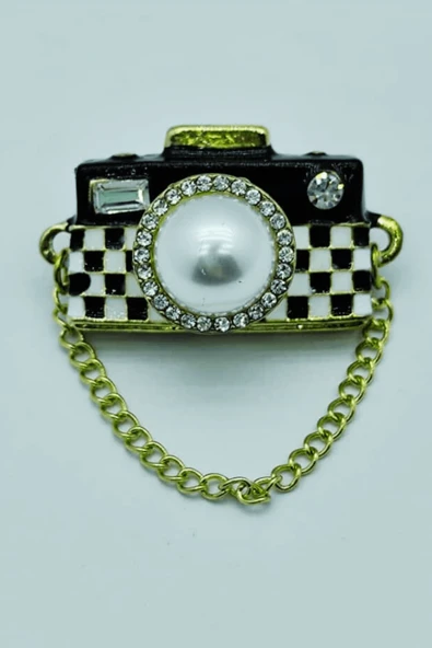 Kamera Figürlü İncili Broş Fotoğraf Tutkunlarına Özel Zarif ve Şık Aksesuar - 2