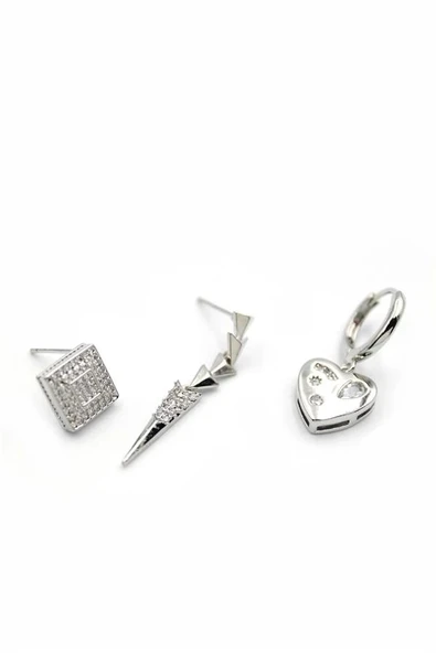 LitaeTrend 3'lü Kalp Küpe - Gümüş ürün görseli 1