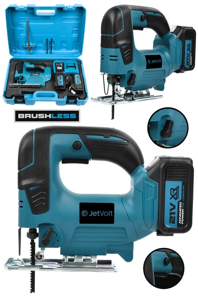 JetVolt Profesyonel 21V 3.0Ah 10 Pilli Metal Şanzıman Dekupaj Testere - Mavi - 1