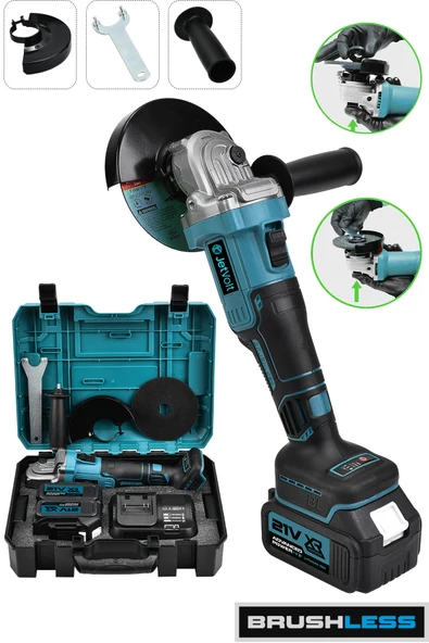 JetVolt Profesyonel 21V 2.0Ah Çift Akülü 10 Pilli 125mm Kömürsüz Şarjlı Taşlama - Mavi ürün görseli 1