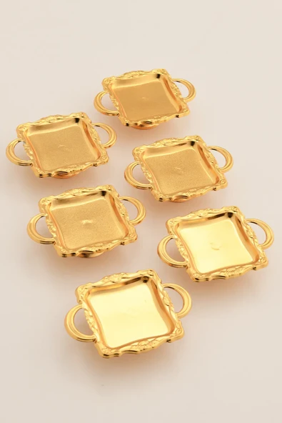 Mucit Home Mini Kulplu Kare Model Ayaklı lokumluk 6'lı Takım Gold - Resim 3